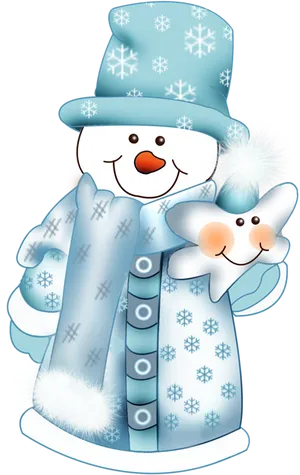 Cheerful Snowman Blue Winter Attire PNG