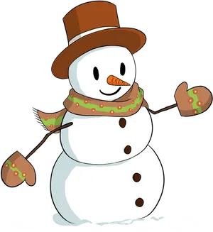 Cheerful Snowman Wearing Top Hat Clipart PNG