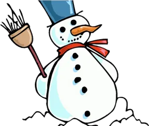 Cheerful Snowman With Broom Clipart PNG image