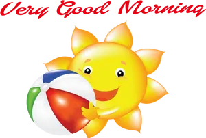 Cheerful Sun With Beach Ball Greeting PNG