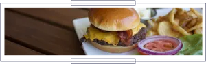Cheeseburgerwith Frieson Wooden Table PNG image