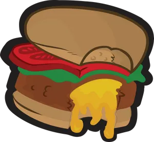 Cheesy Beef Burger Cartoon PNG image