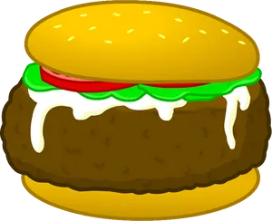 Cheesy Beef Hamburger Illustration PNG image