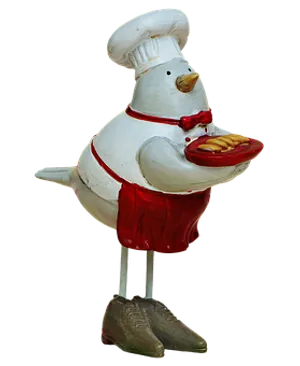 Chef Bird Holding Hotdog Sculpture PNG image
