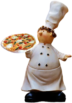 Chef Figurine Holding Pizza PNG image