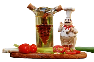 Chef_ Figurine_with_ Oil_and_ Vegetables PNG image