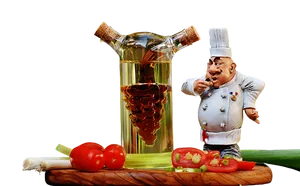 Chef Figurine With Olive Oiland Vegetables PNG image
