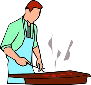 Chef Grilling Meat Cartoon