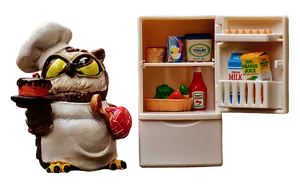 Chef Owlwith Cakeand Fridge PNG image