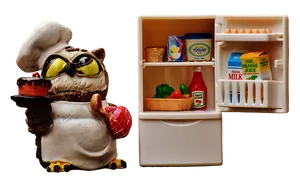 Chef Owlwith Fridgeand Food Items PNG image