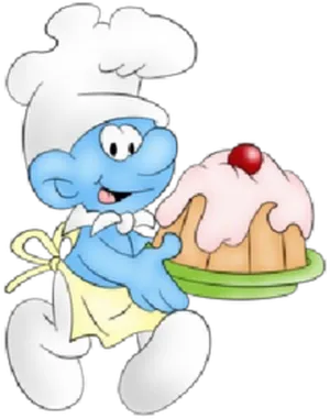 Chef Smurfwith Cake Illustration PNG image