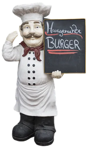 Chef_ Statue_ Holding_ Burger_ Sign PNG image