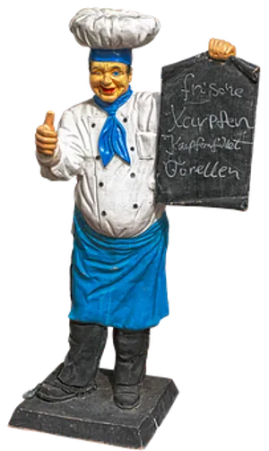 Chef_ Statue_ Holding_ Menu_ Board PNG image