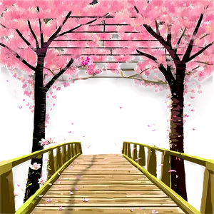 Cherry Blossom And Bridge Scene PNG Csh75