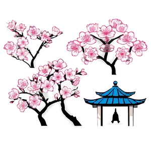 Cherry Blossom And Pagoda Silhouette PNG 05032024 PNG