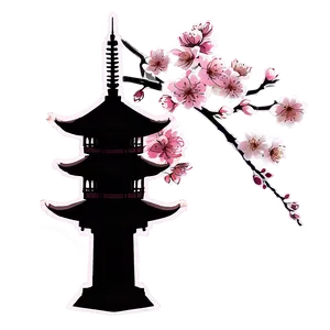 Cherry Blossom And Pagoda Silhouette Png 6 PNG image
