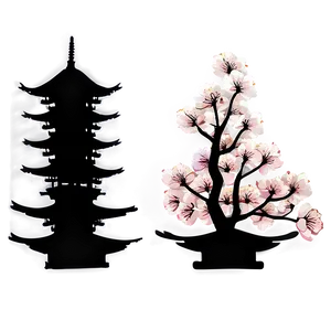 Cherry Blossom And Pagoda Silhouette PNG End99 PNG