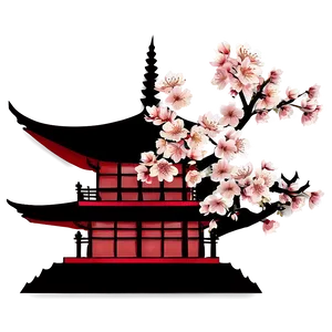 Cherry Blossom And Pagoda Silhouette PNG Fqu97