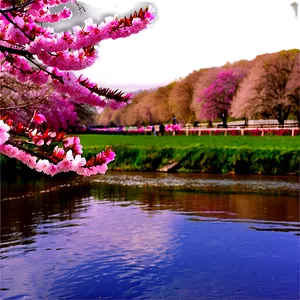 Cherry Blossom By River Photo PNG Irq61
