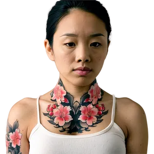 Cherry Blossom Neck Tattoo Images Png 06122024 PNG image