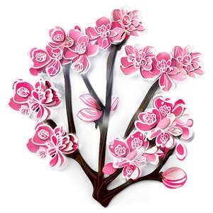 Cherry Blossom Paper Cut Style PNG 43