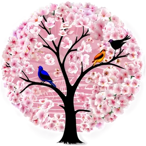 Cherry Blossom Tree With Birds PNG Cvm PNG
