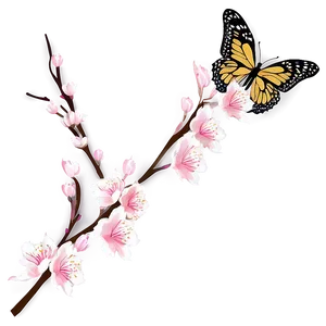 Cherry Blossom With Butterflies PNG 2