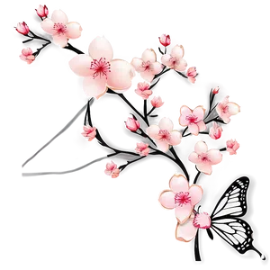 Cherry Blossom With Butterflies PNG Hbx77