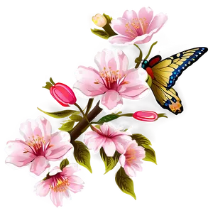 Cherry Blossom With Butterflies PNG Ygb