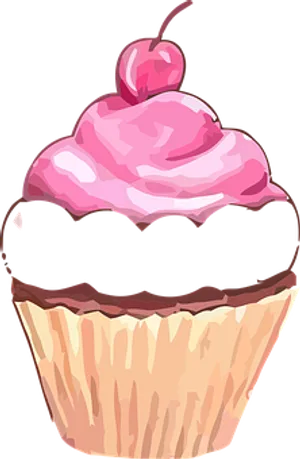 Cherry Topped Chocolate Cupcake Illustration PNG image