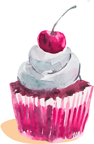 Cherry Topped Cupcake Art PNG image