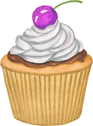 Cherry Topped Cupcake Illustration