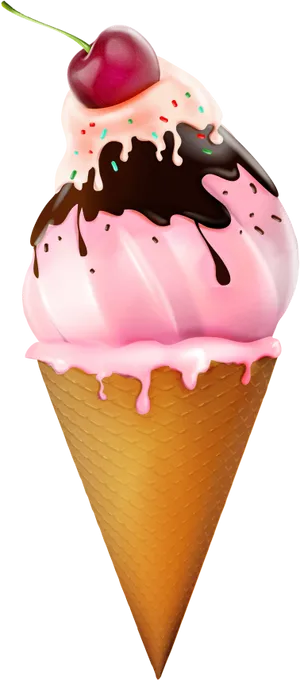 Cherry Topped Ice Cream Cone Clipart PNG image