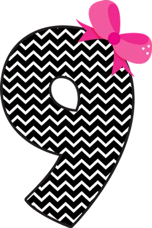 Chevron Pattern Number9with Pink Flower PNG
