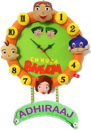 Chhota Bheem Themed Custom Name Wall Clock PNG image