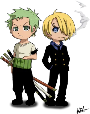 Chibi_ Anime_ Characters_ Smoking_and_ Swords