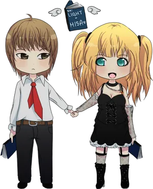 Chibi Anime Couple Lightand Misa PNG image