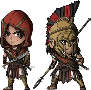 Chibi_ Assassin_and_ Aztec_ Warrior_ Illustration