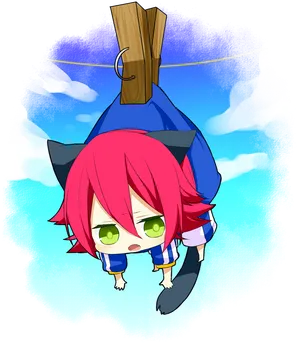 Chibi Cat Character Hanging On Clothesline PNG image