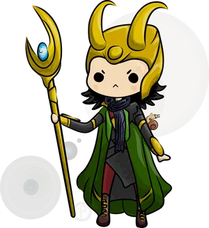 Chibi Lokiwith Scepterand Helmet PNG image