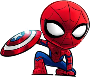 Chibi Spidermanwith Captain America Shield PNG image