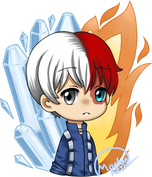 Chibi Todoroki Iceand Fire PNG image