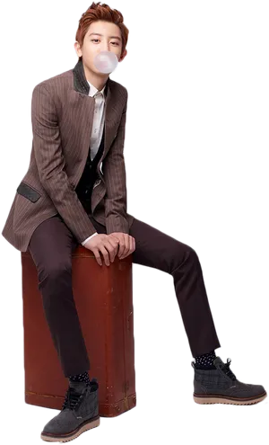 Chic Man Seatedwith Bubblegum PNG image
