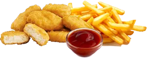 Chicken Nuggets Fries Ketchup Snack PNG image