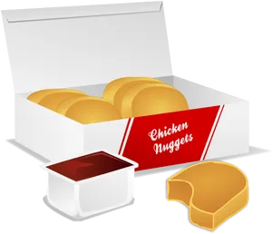 Chicken Nuggetsin Boxwith Dipping Sauce PNG image