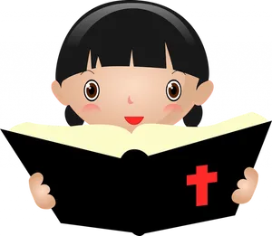 Child Reading Bible Cartoon PNG image