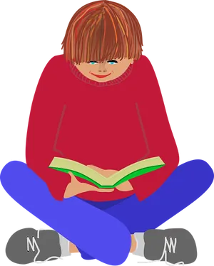 Child Reading Book Illustration PNG image