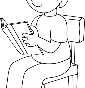 Child Reading Book Line Art PNG image