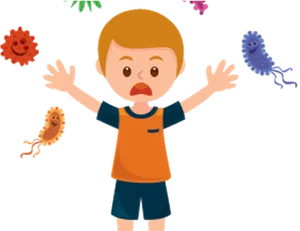 Child Surrounded By Cartoon Bacteria