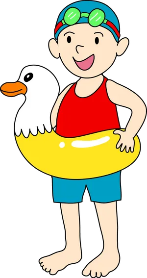 Child With Duck Float Illustration PNG